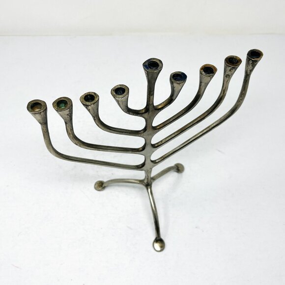 Vintage Sculptural Bronze Hanukkah Menorah MCM Abstract Brutalist Modernist - Picture 4 of 7